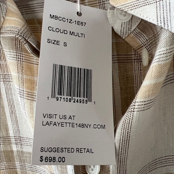 Lafayette 148 New York Beige Plaid Shirt - Picture 4 of 4